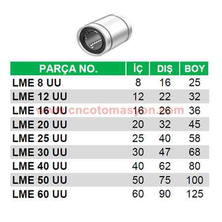 LME 08 UU Lineer Rulman d:8 mm D:16 mm L:25 mm
